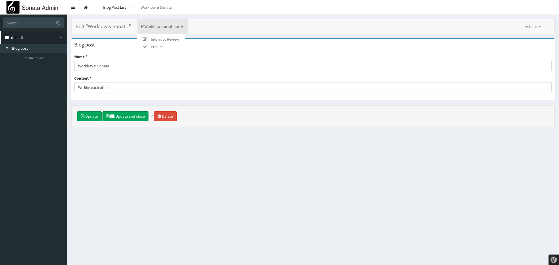 Sonata Admin with Workflow